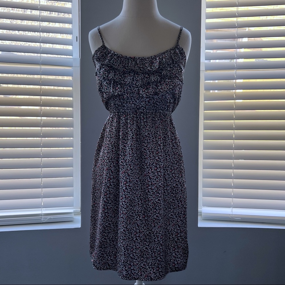 Ruffled Neckline Floral Dress